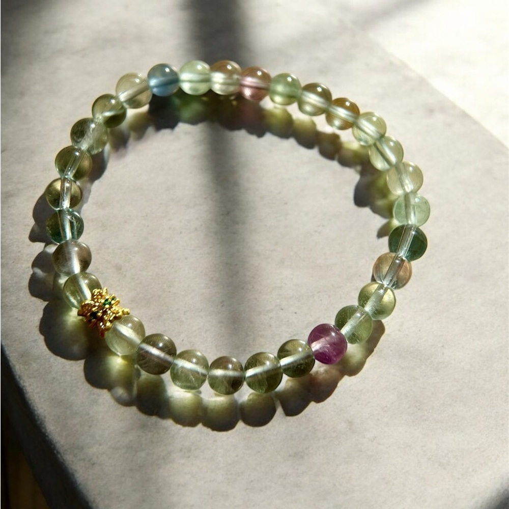 NWT high quality rainbow fluorite stackable starching bracelet